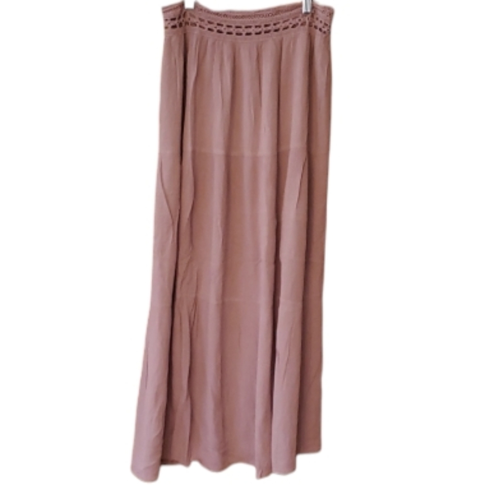 Breeze Ever Dusty Mauve Long Peasant Skirt with Crochet Waistband Size Medium